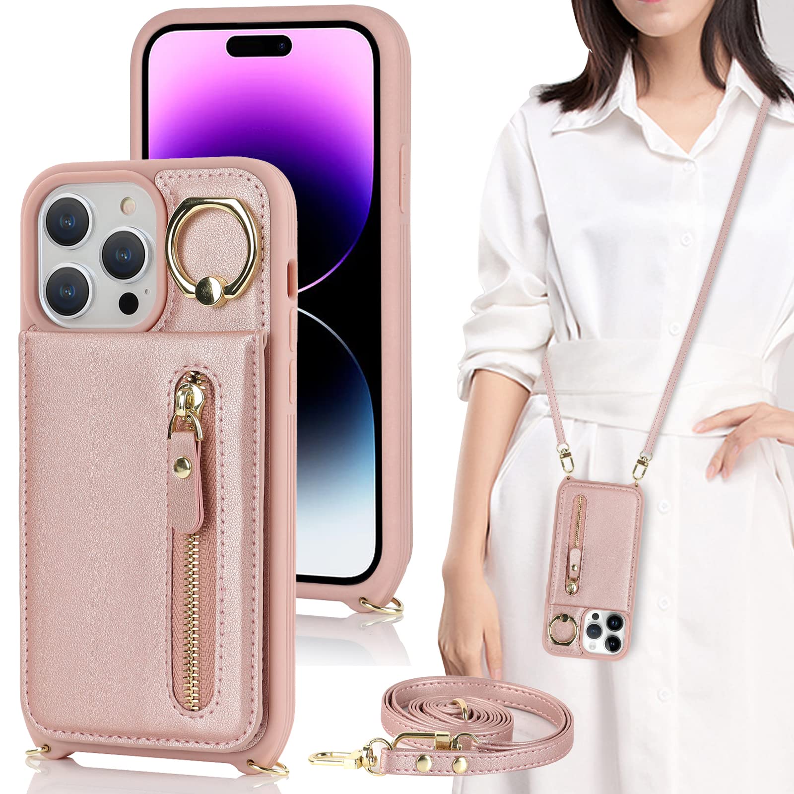 i Phone 14 pro ケース ショルダー リング付きケース ストラップケース 背面フリップ 手帳型 上下開 ショルダー リング付き リング ストラップ ポシェット i Phone14pro い