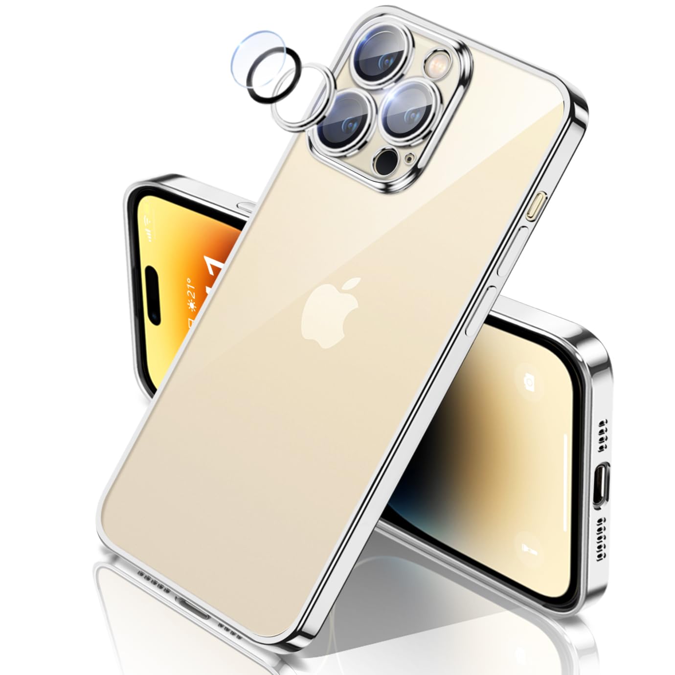 iPhone14 Pro ケース クリア 一体型 カメラ レンズ 保護 付き 透明 米軍MIL規格 落下防止 メッキ加工 耐衝撃 吸収 保護 頑丈 薄 型 軽量