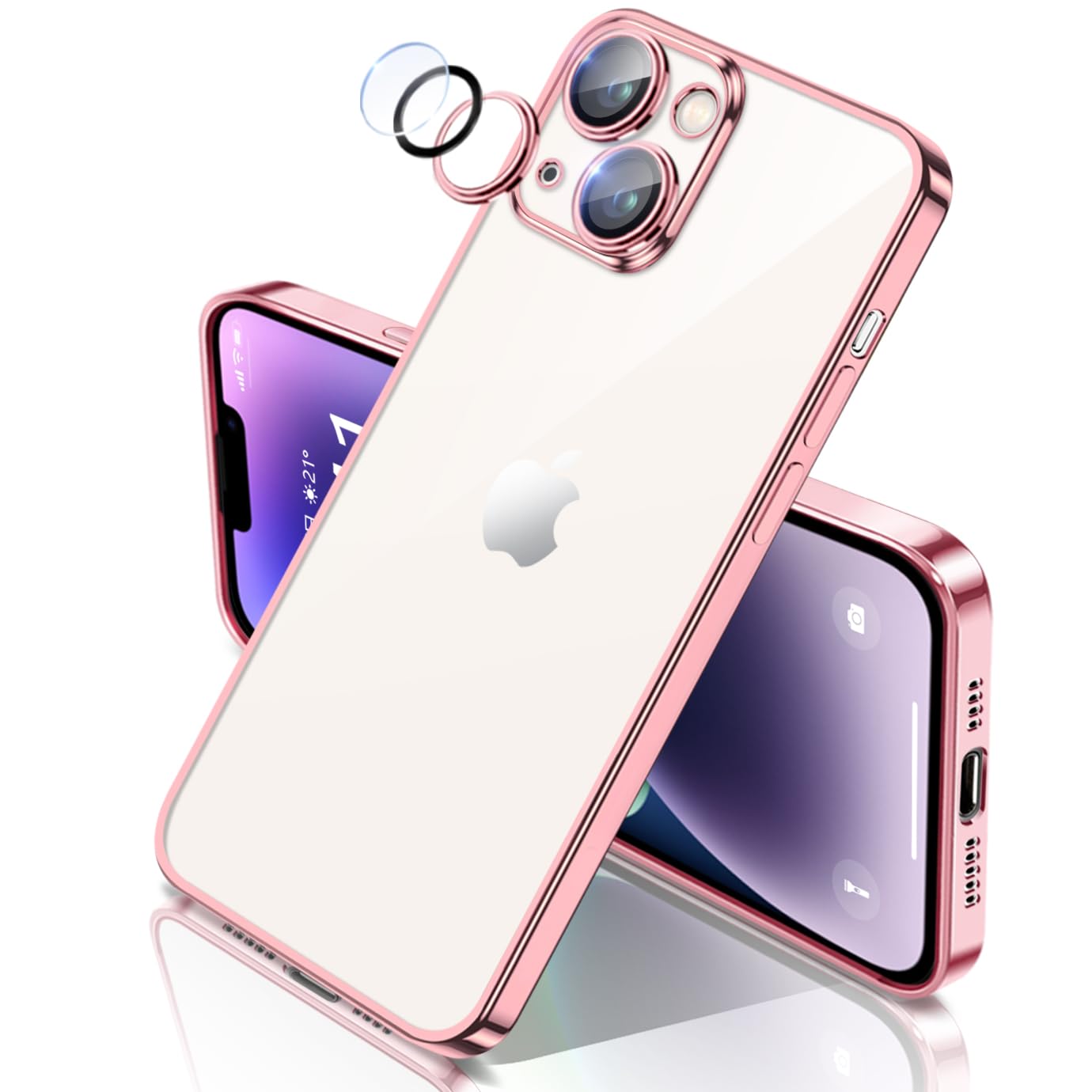 i Phone14 ケース クリア 一体型 カメラ レンズ 保護 付き 透明 米軍MIL規格 落下防止 メッキ加工 耐衝撃 吸収 保護 頑丈 薄 型 軽量 黄ばみ防止 ワイヤレス magsafe充電対
