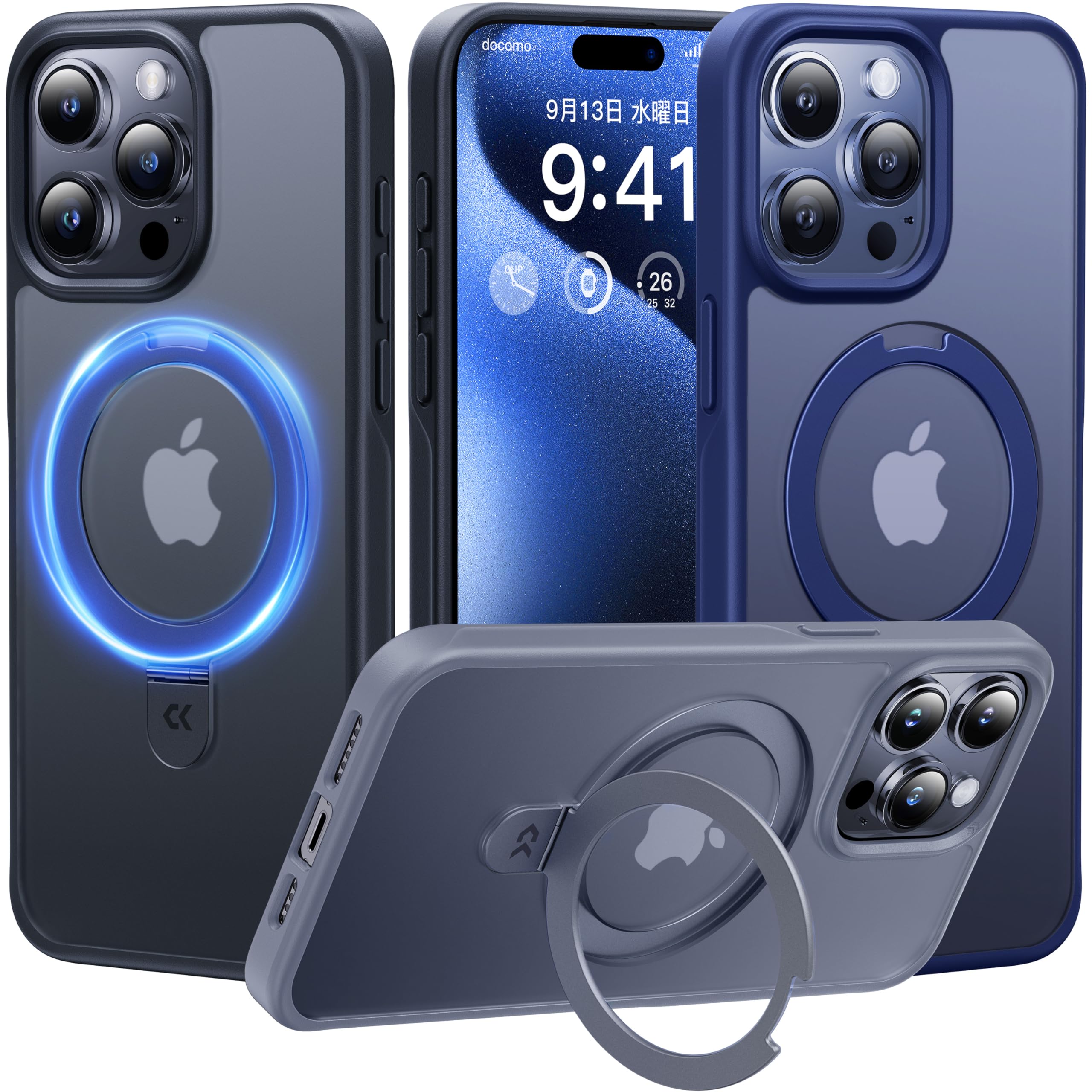 CASEKOO i Phone 15 Pro Max 用 ケース 新生活に役立つ・多機能一体Magsafe対応 米軍MIL規格 耐衝撃 隠しスタンド 指紋防止 マット仕上げ 黄変防止 薄型半透明 スマ