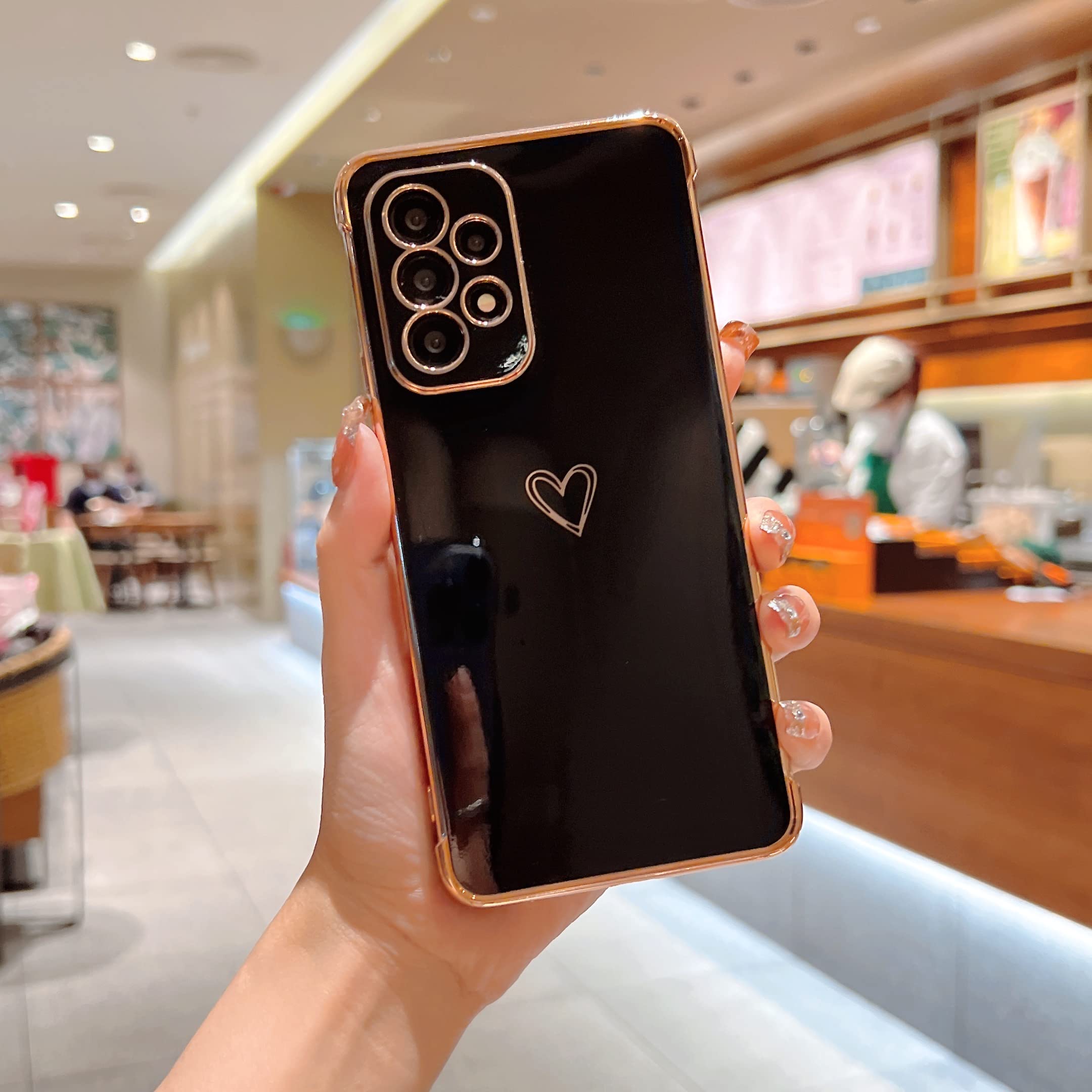 QLTYPRI Samsung Galaxy A53 5G ケース SC-53C/SCG15 ケース かわいい メッキラブハートソフト TPU カバー 女性 人気 軽量 スマホケース レンズ保護 落下