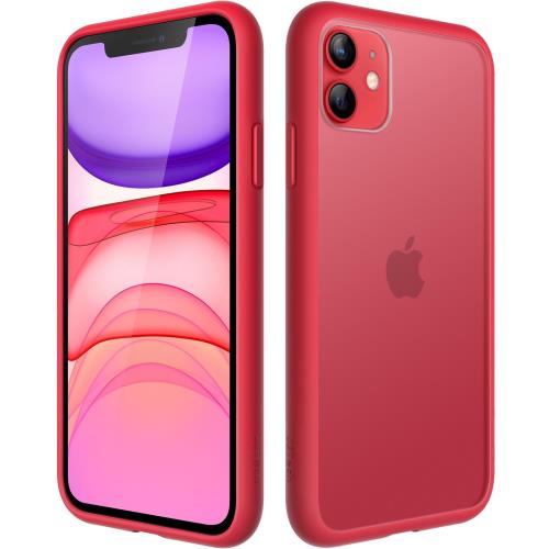 JEDirect マットケース i Phone 11 6.1インチ 耐衝撃性ミリタリーグレードの落下防止 つや消しの半透明の背面電話カバー 指紋防止 (レッド)