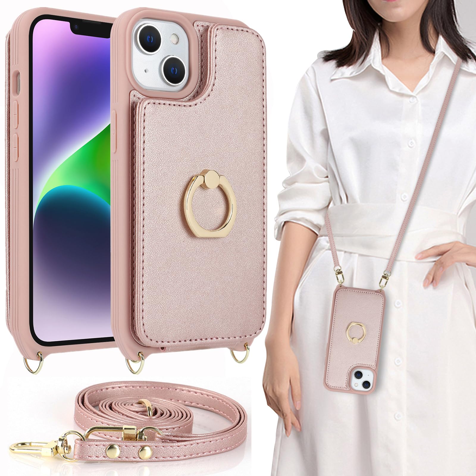 i Phone 14 plus ケース ショルダー リング付きケース ストラップケース 背面 手帳型 上下開き ストラップ付き カバー スマホケース ショルダー リング付き リング ストラップ ポシェ