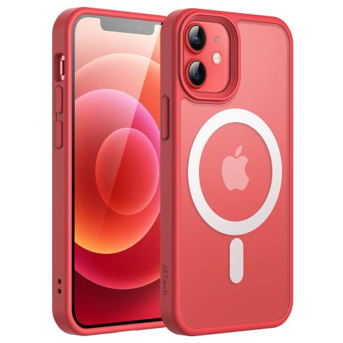 JEDirect i Phone 12 mini 5.4インチ用 マグネット ケース Mag Safeに対応 半透明のマット背面 薄型 耐衝撃 カバー (レッド)