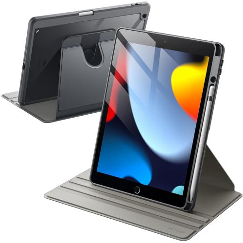 JEDirect 回転ケース i Pad 9/8/7 (10.2インチ、2021/2020/2019モデル、第9/8/7世代用) Pencilホルダー付き 360°保護 スタンドカバー クリアバック 