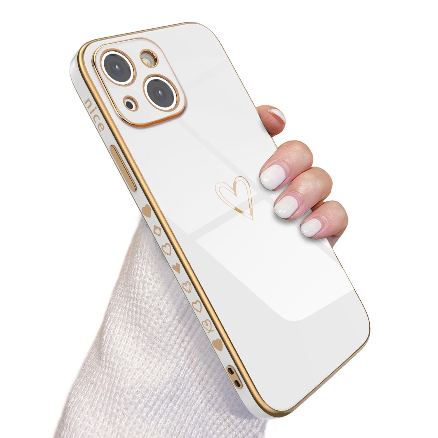 QLTYPRI i Phone 15 ケース かわいい メッキラブハートソフト TPU カバー 女性 人気 軽量 スマホケース レンズ保護 落下防止 ワイヤレス充電対応 ストラップホール付き ケース 