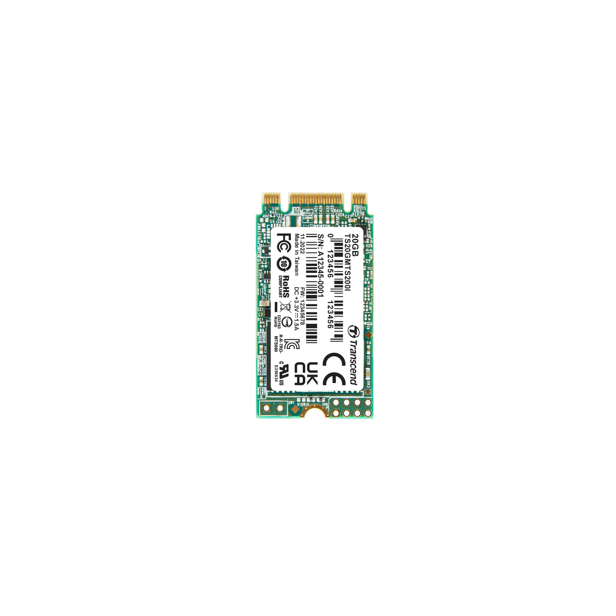 トランセンドジャパン 業務用/産業用 組込向け M.2-2242 SSD, B+M Key 20GB SATA3 6Gb/s [TBW: 1,125TB] BiCS5 3D TLC NAND, 温度拡張品
