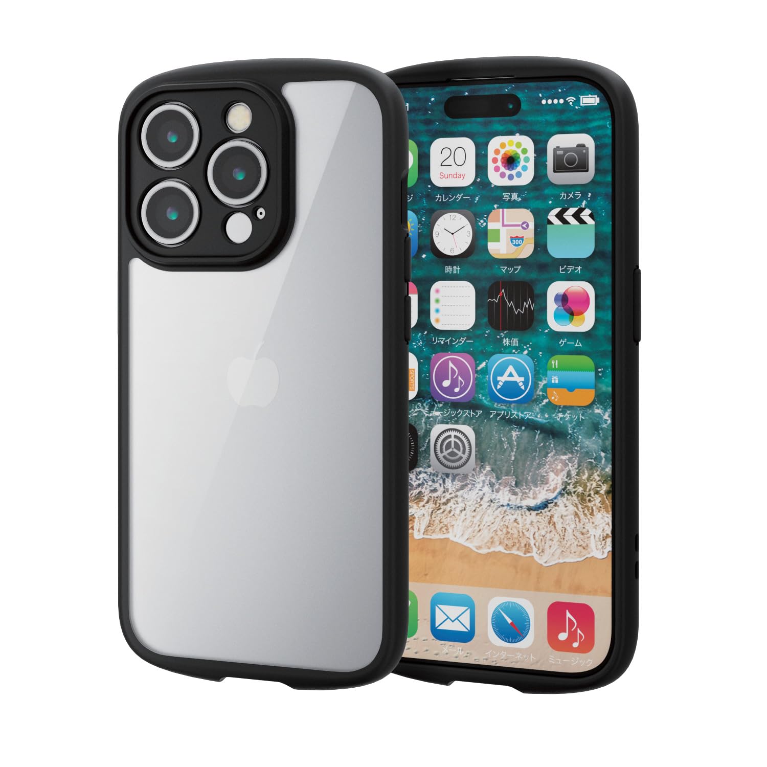 エレコム i Phone15 Pro ケース TOUGH SLIM LITE カメラ保護 耐衝撃 衝撃吸収 薄型 軽量 ストラップホール付き ブラック PM-A23CTSLFCKBK