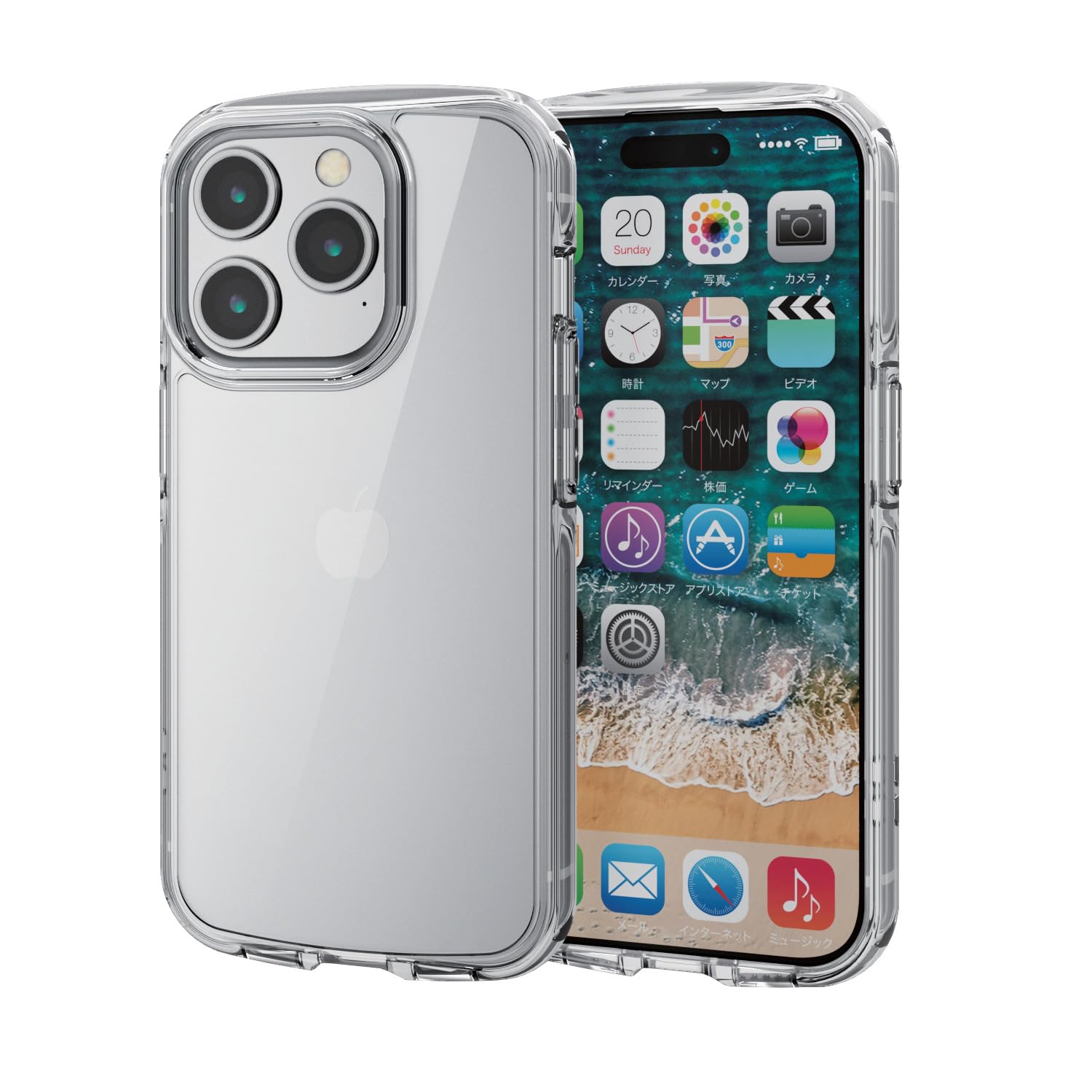 エレコム i Phone15 Pro ケース TOUGH SLIM LITE オールクリア 耐衝撃 衝撃吸収 薄型 軽量 ストラップシート付き ストラップホール付き [全周配置のエアークッションが衝撃