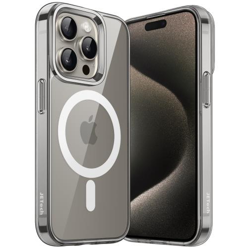 JEDirect i Phone 15 Pro 6.1インチ用 マグネット ケース Mag Safe ワイヤレス充電対応 衝撃吸収 バンパーカバー 傷つけ防止 透明バック (ナチュラルチタニウム)