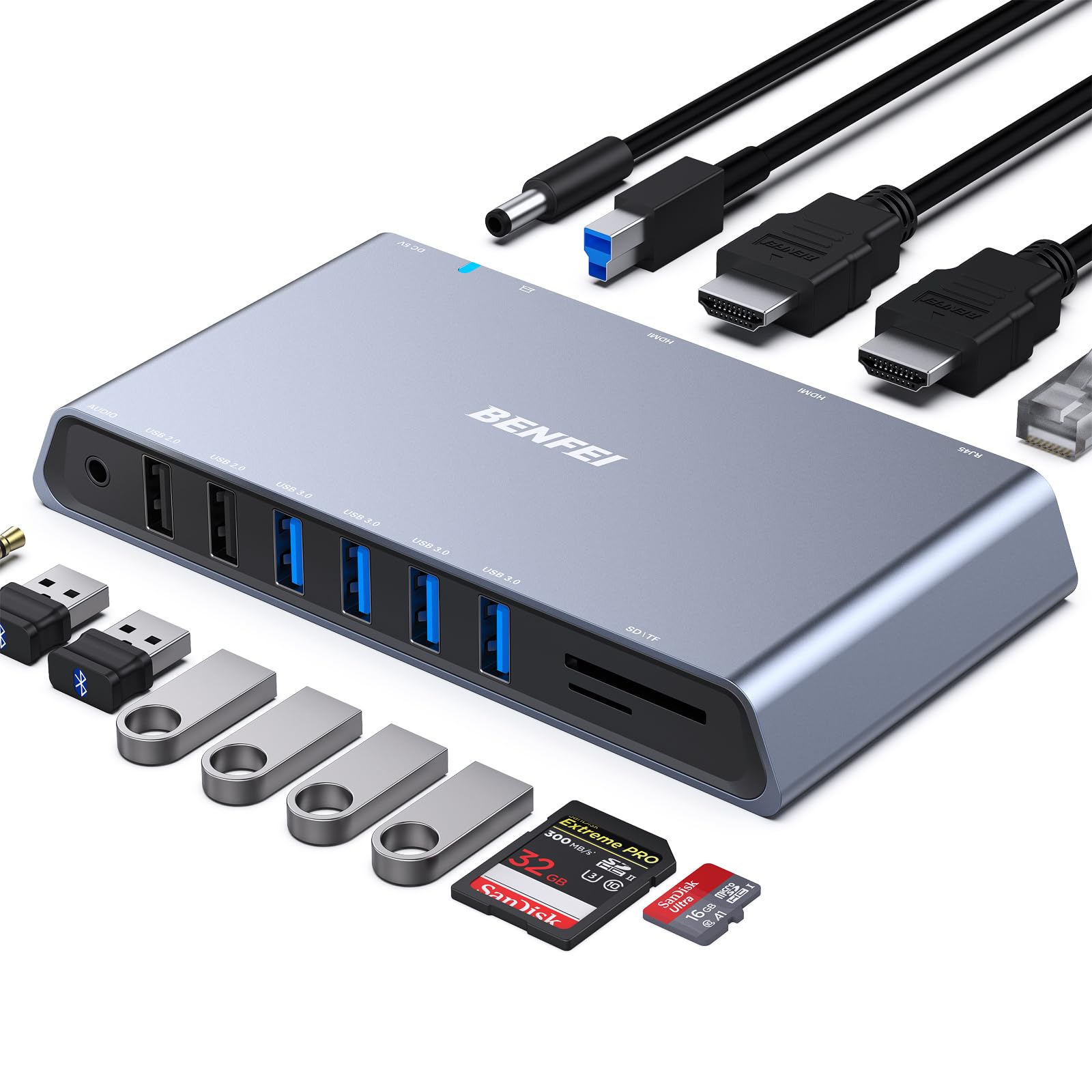BENFEI 12-in-1 USB 3.0 USB-C Dock Station ドッキングステーション、デュアル HDMI ディスプレイ/6*USB ポート/SD/TF カードリーダー/1Gbps