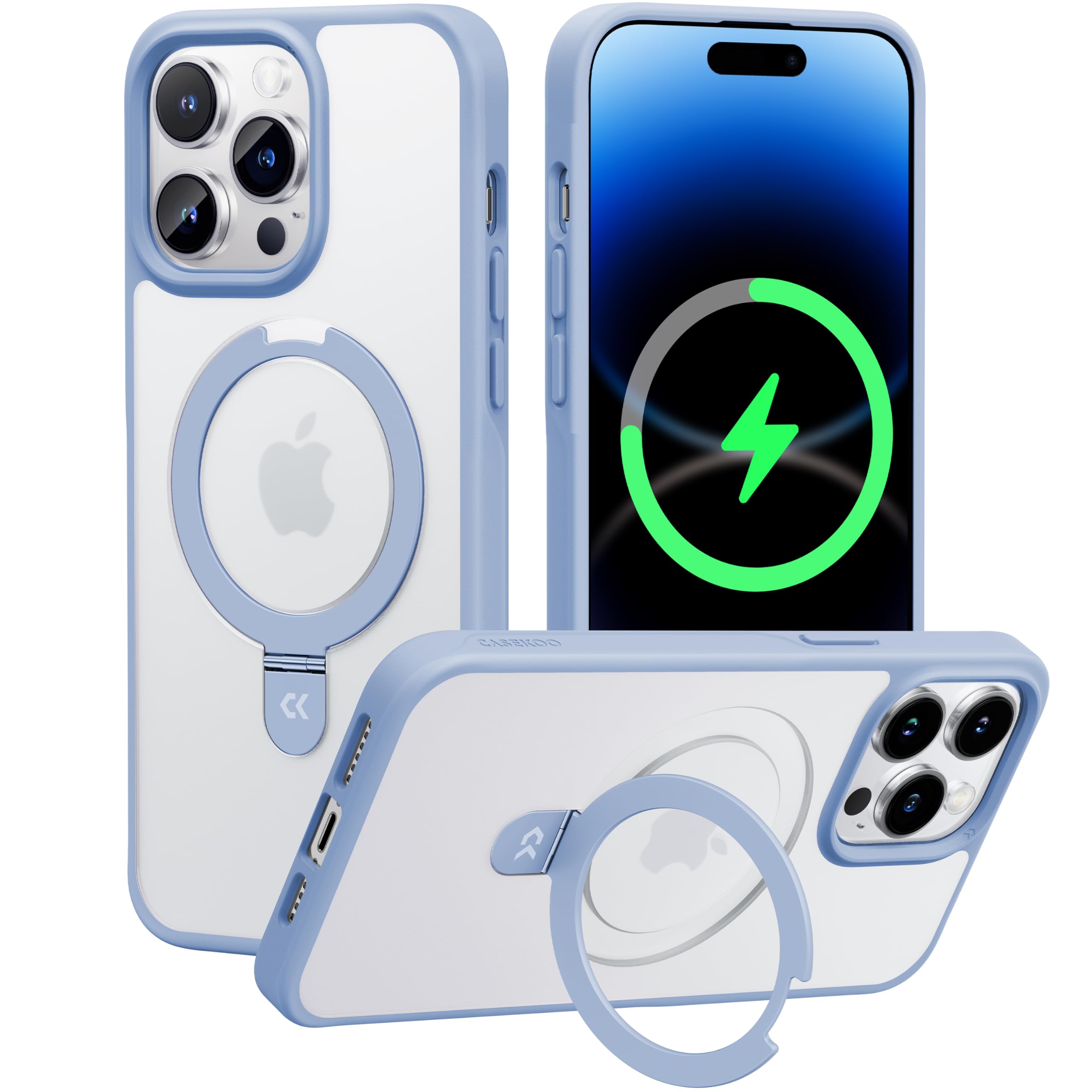 利便性・スタンド・Magsafe CASEKOO i Phone14Pro Max 用 ケース 隠し収納式 米軍MIL規格 耐衝撃 スマホケース 薄形半透明 マット仕上げ 指紋防止 ストラップホール付