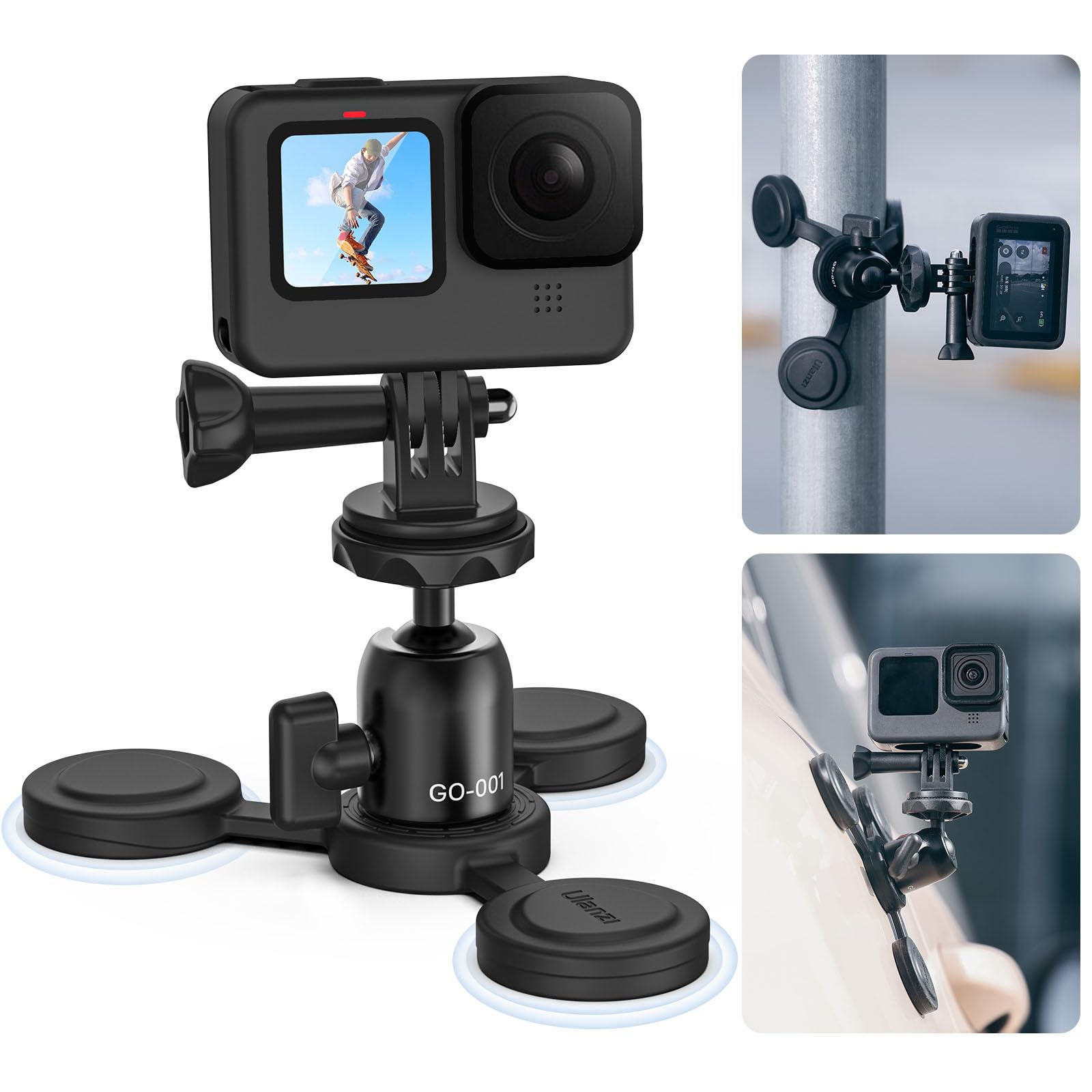 Ulanzi カメラ磁気スタンド 360°回転可能自由雲台 GoPro用アクセサリー カメラ三脚マウント 1/4インチネジ マグネットスタンドセット ボ