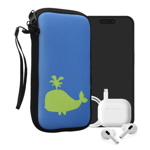 kwmobile スマホ 保護ケース L - 6.5対応 - ネオプレン クッション カバー - 内寸法 クジラのシルエットデザイン ネオングリーン/青色 16.5 x 8.9 cm 対応