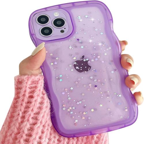 QLTYPRI i Phone 15 Pro Max 用 ケース クリア TPU カバー ウェーブ おしゃれ 韓国 可愛い グリッター 透明 薄型 軽量 耐衝撃 滑り止め スマホケース ワイヤレス充電