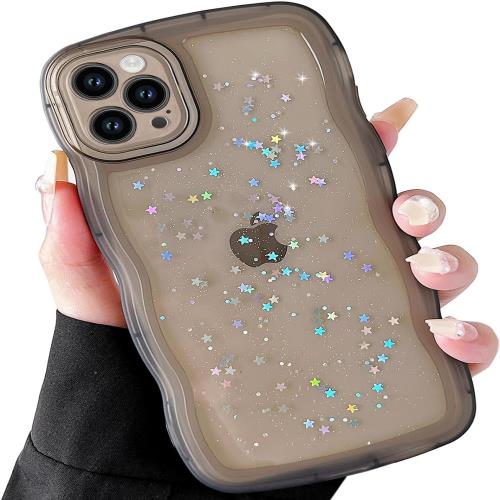 QLTYPRI i Phone 15 用 ケース クリア TPU カバー ウェーブ おしゃれ 韓国 可愛い グリッター 透明 軽量 耐衝撃 滑り止め スマホケース ワイヤレス充電対応 ストラップホール