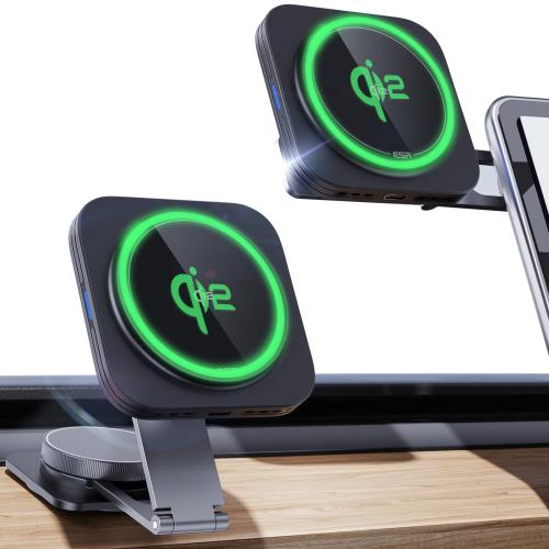 ESR Qi2 15W充電 magsafe 車載 スマホホルダー 車 Qi2認定magsafe充電器 360度回転 折りたたみ式 ダッシュボード/テスラタッチスクリーン車載充電器 ワイヤレス充電 スマ