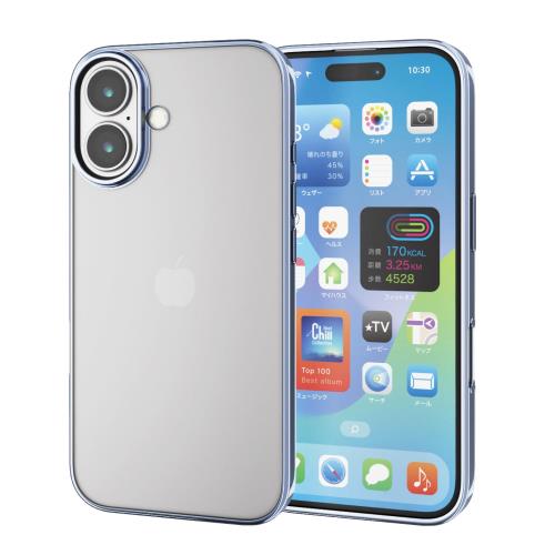 エレコム i Phone 16 ケース クリア 薄型 メタリック フレーム ソフト TPU メタリックペールブルー ワイヤレス充電対応 PM-A24AUCTMBU